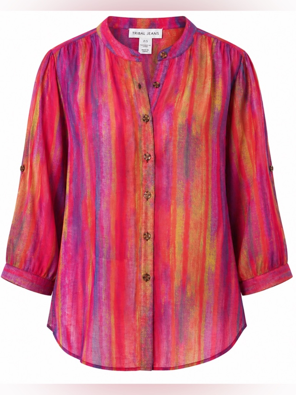 NWT Tribal Jeans Tango Red Sheer Stripe Blouse Small